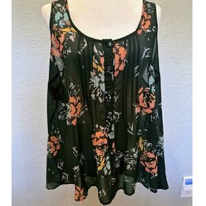 TORRID Black Floral sheer Tank Blouse Women button down  Size 1 XL 14/16